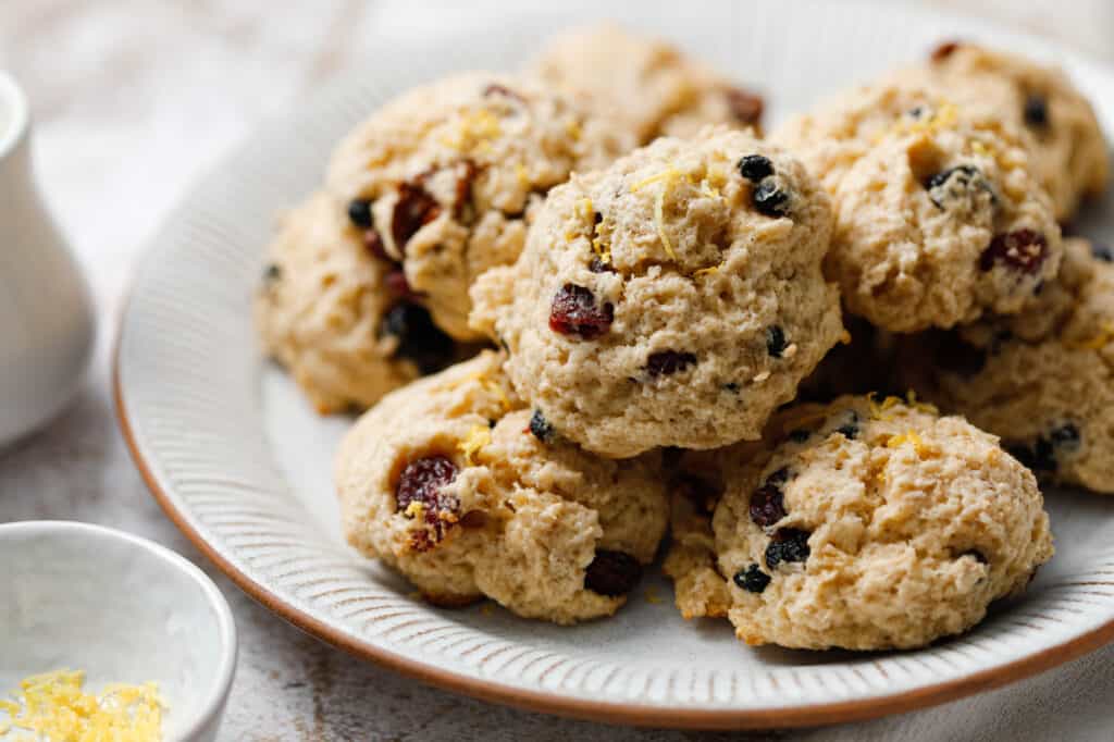 A plate of tasty cookies that are homemade with leftover oatmeal