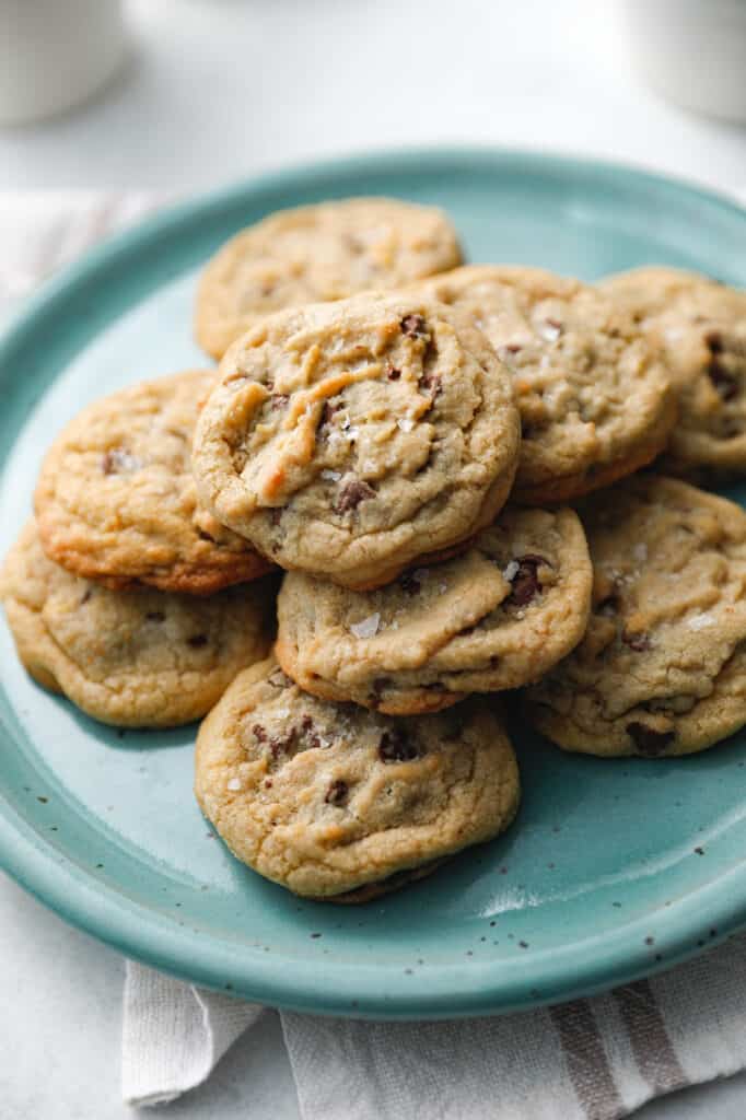 Fresh baked classic chocolate chip cookies with flake salt