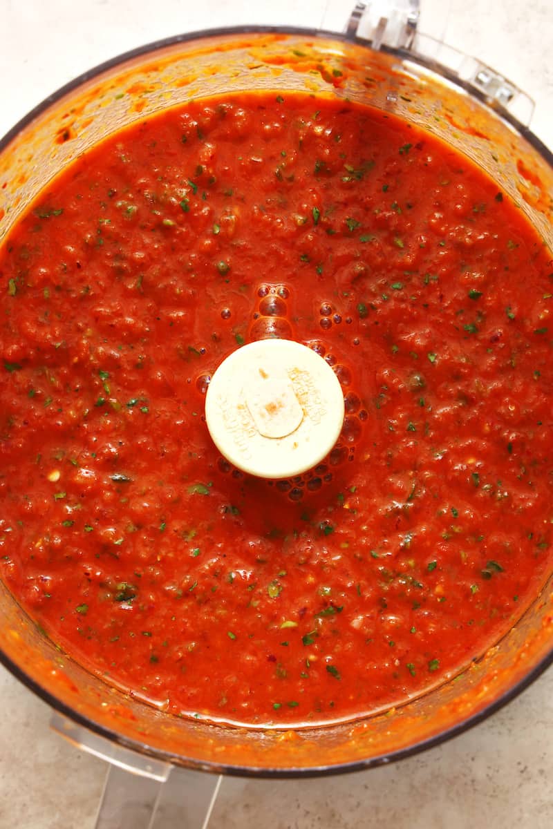 fresh homemade salsa in the food processor