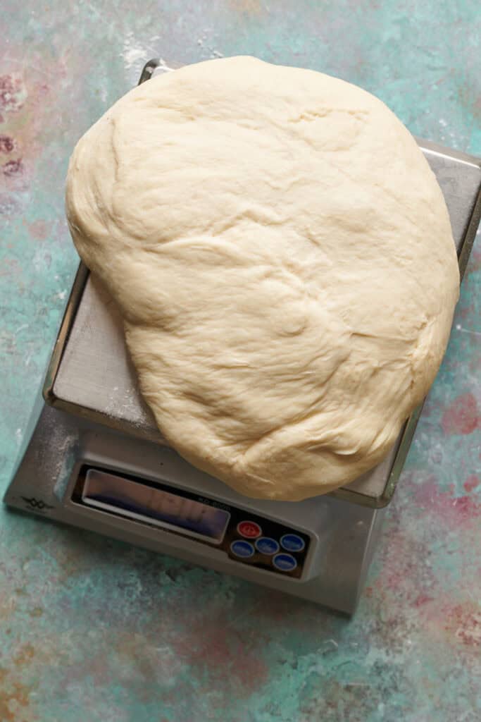 large dough ball on a kitchen scale