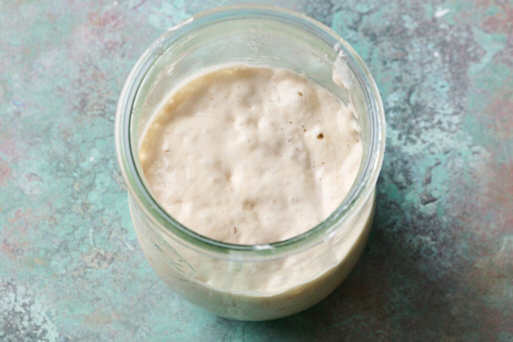 angled view of sourdough discard