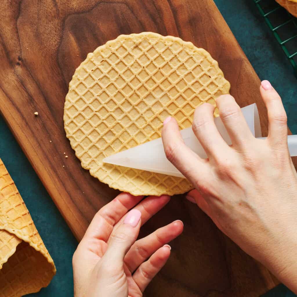 starting to roll a waffle cone