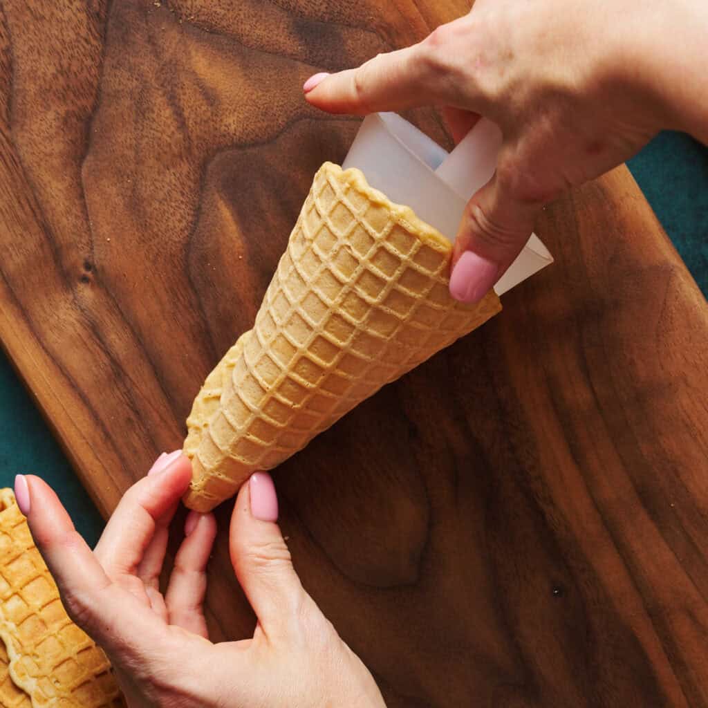 rolling up the waffle cone