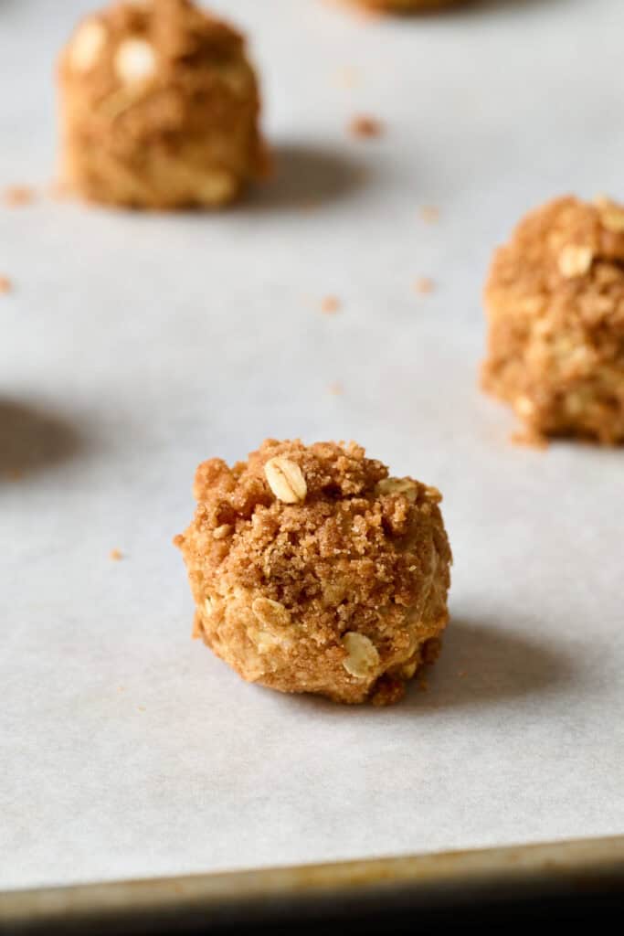 dough balls on a cookie sheet close up