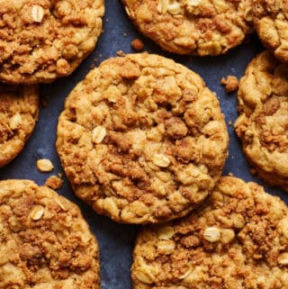 overhead view of cookies on a blue background