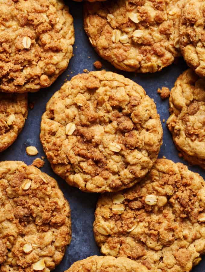 overhead view of cookies on a blue background