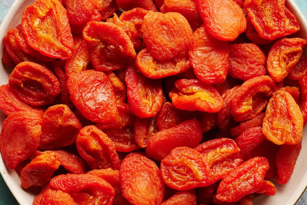 close up view of dried apricots