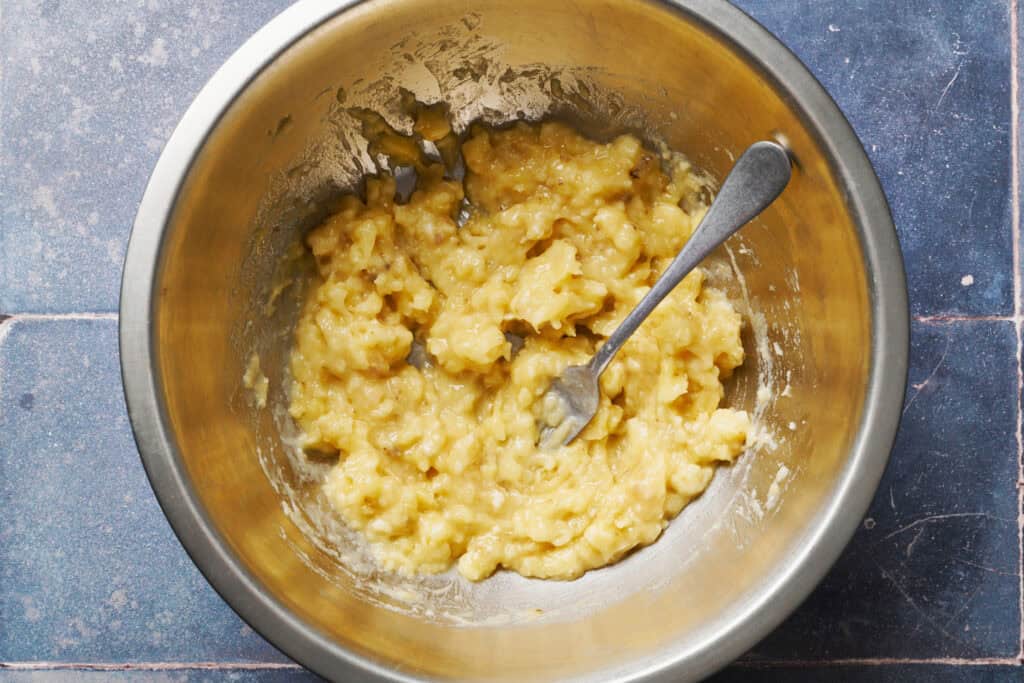 mashed bananas in a bowl