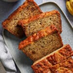 sliced banana bread on a blue background