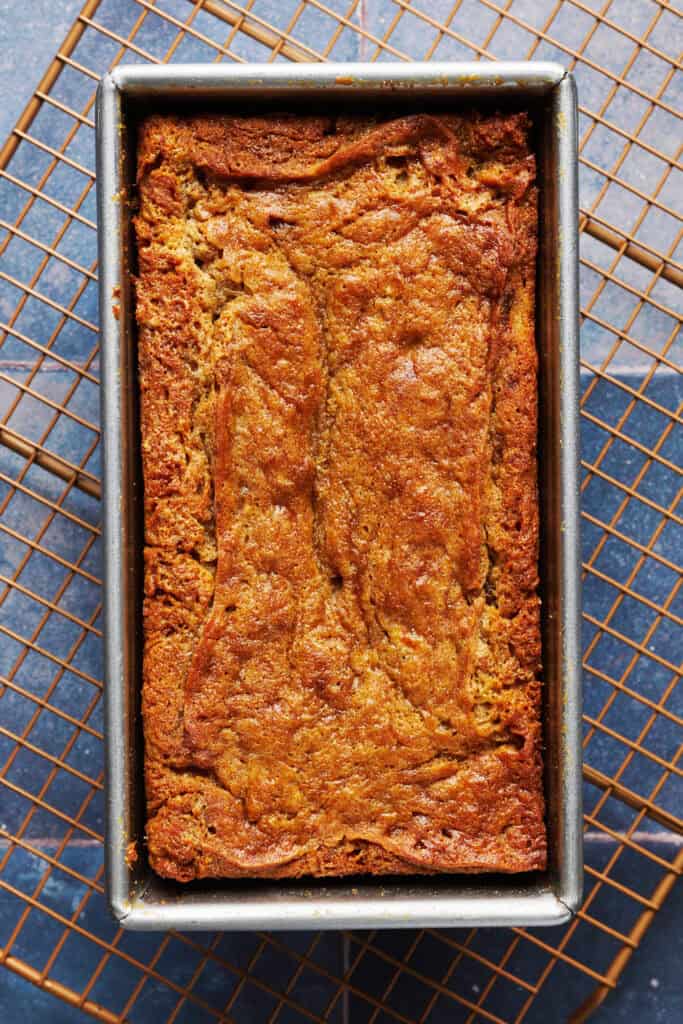 sourdough banana bread right out of the oven