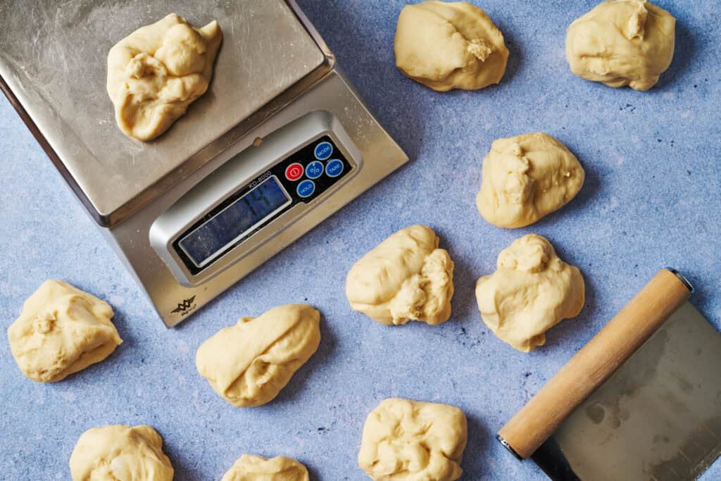 weighing dough balls