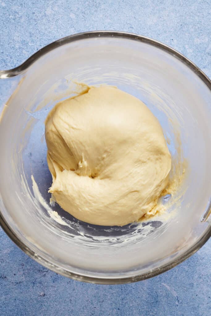 sourdough discard dinner roll dough in a bowl