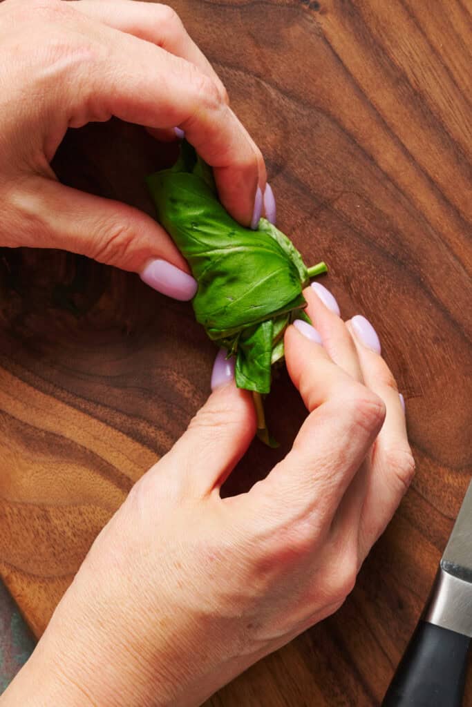 basil leaves rolled up