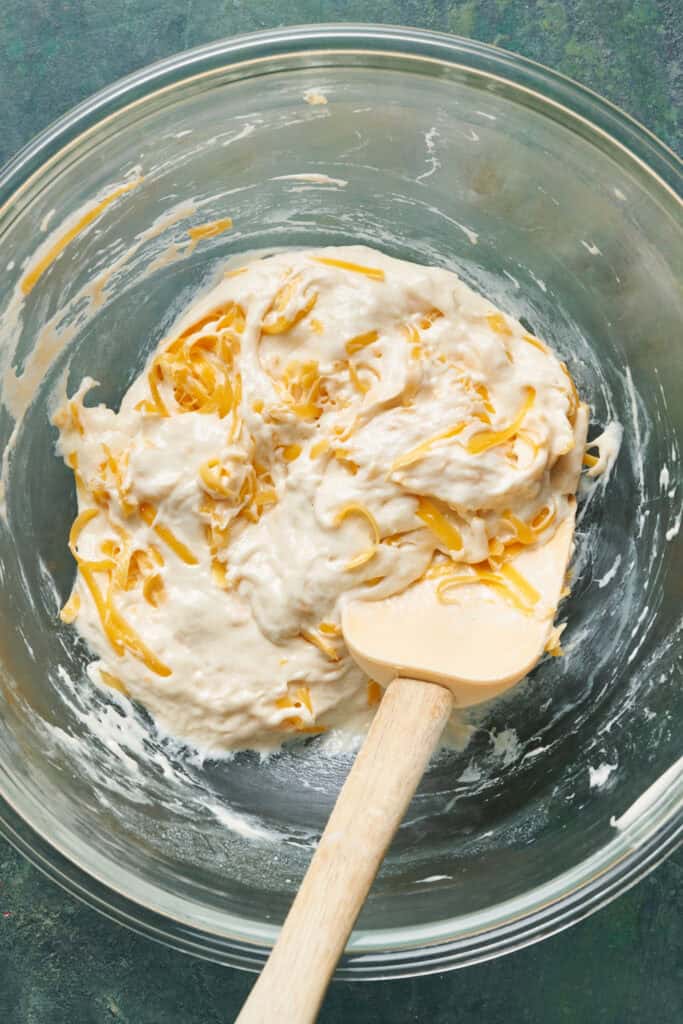 folding cheese into the cracker batter