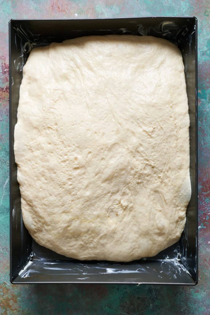 dough in the pan after the second rise