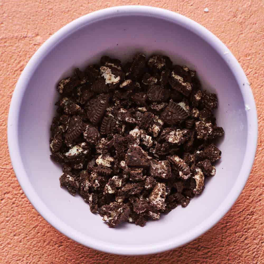 chopped oreo cookies in a bowl