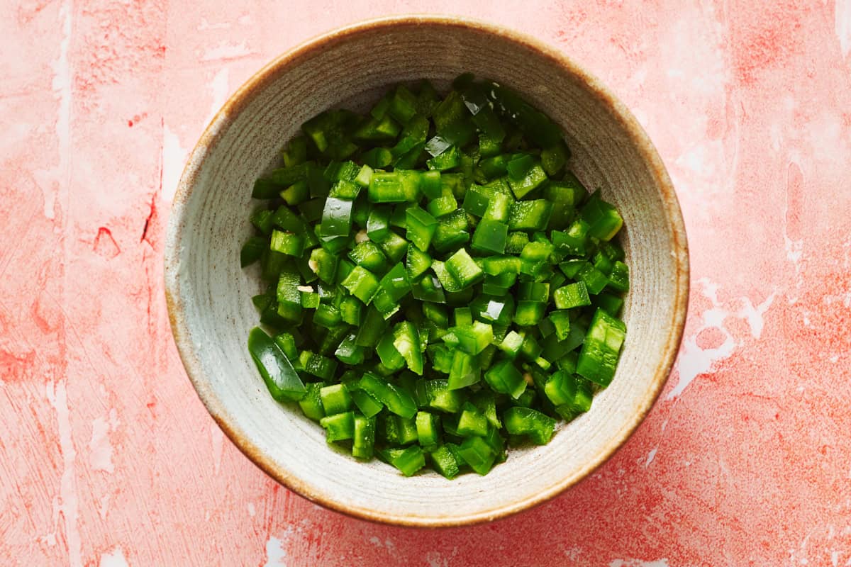 bowl filled with diced green jalapenos