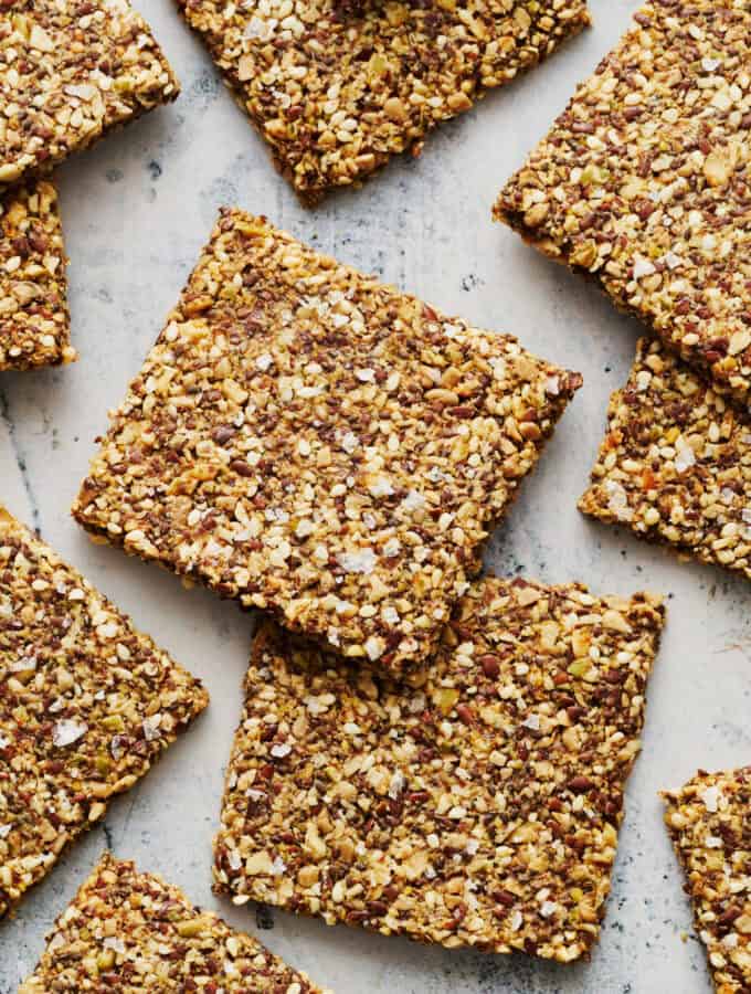 closeup of homemade flaxseed crackers