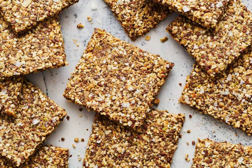 closeup of homemade flaxseed crackers