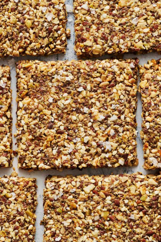 closeup of homemade flaxseed crackers