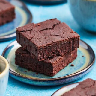 black bean brownies on a blue plate