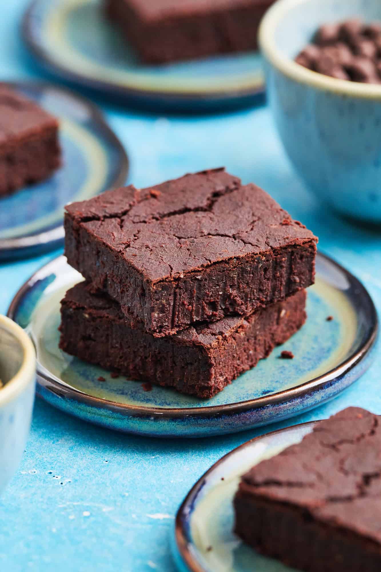 black bean brownies on a blue plate