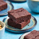 black bean brownies on a blue plate