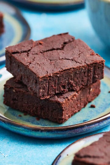 black bean brownies on a blue plate