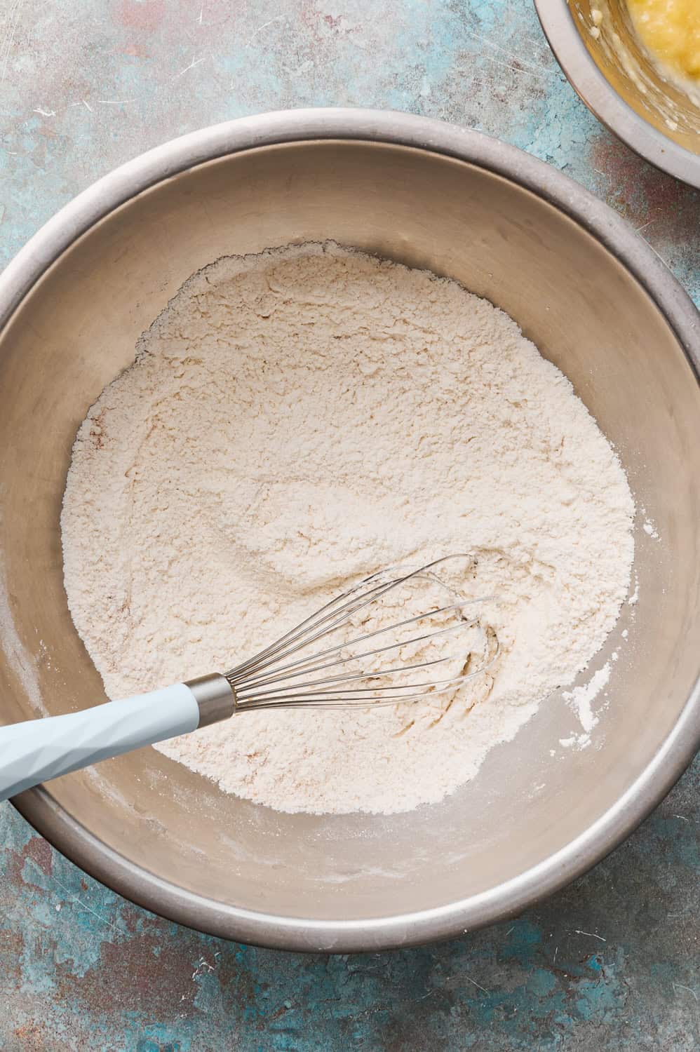 the dry ingredients combined in a metal bowl