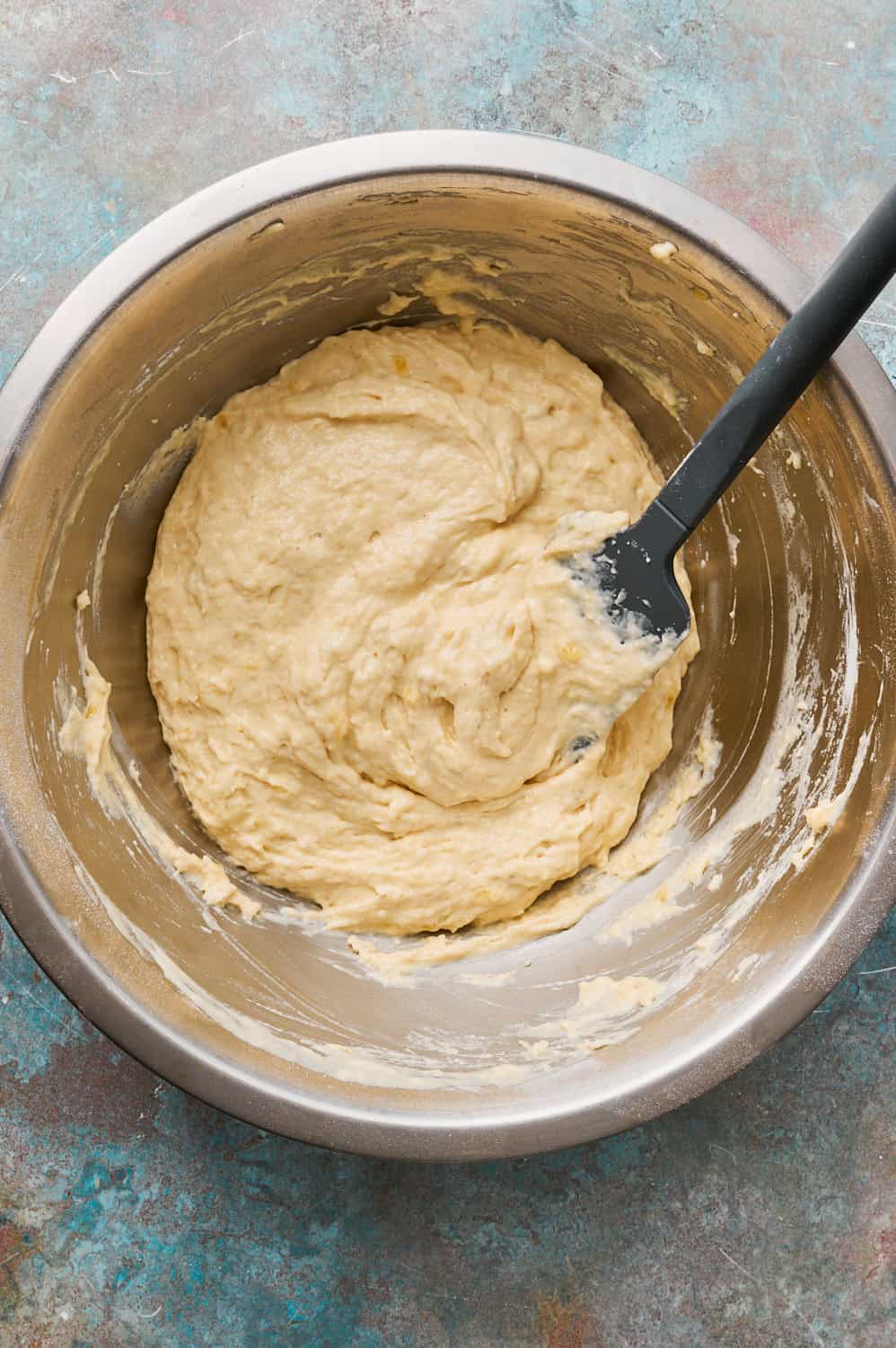 The dry and wet ingredients combined into a thick batter