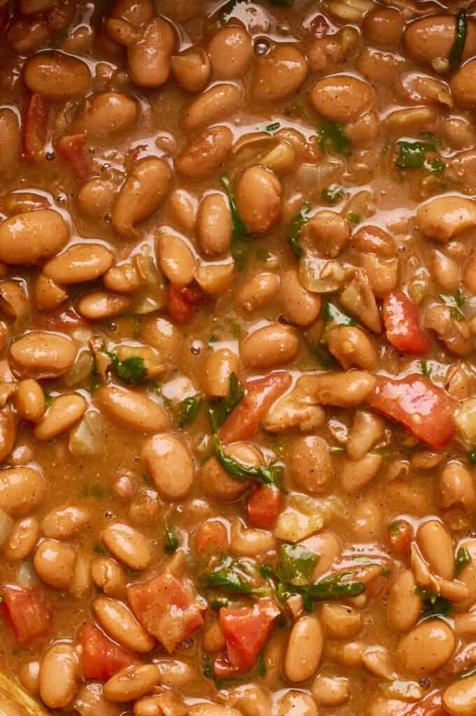 closeup view of vegan charro beans