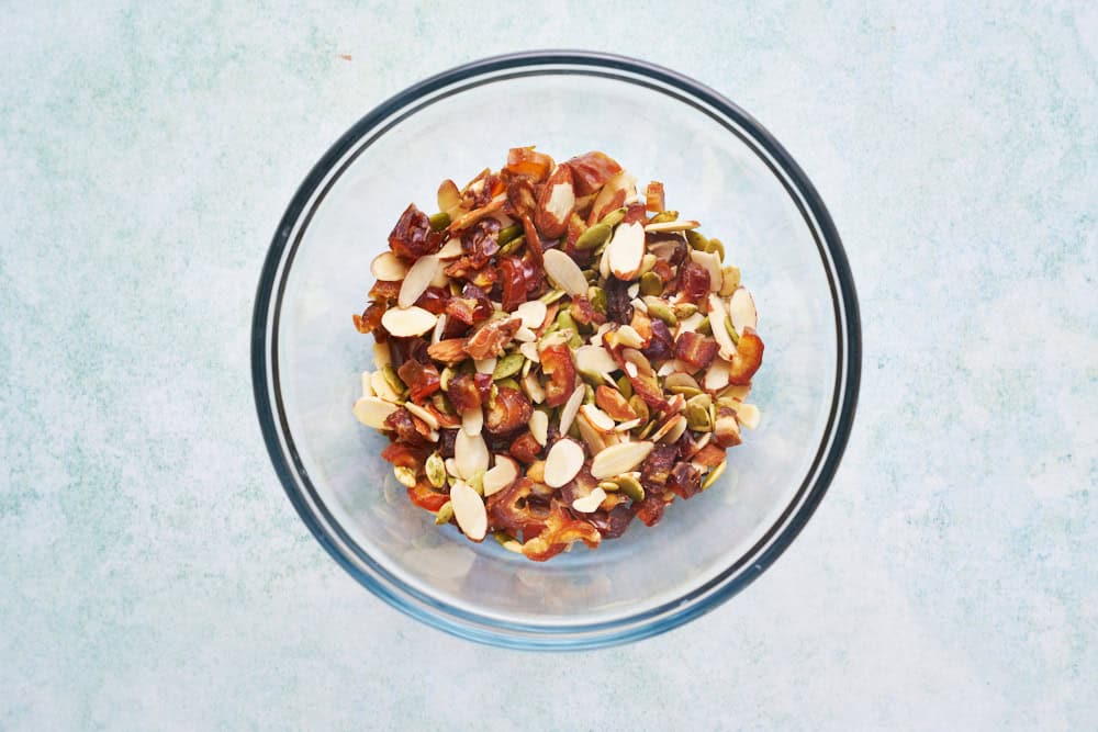 chopped dates, almonds and pumpkin seeds