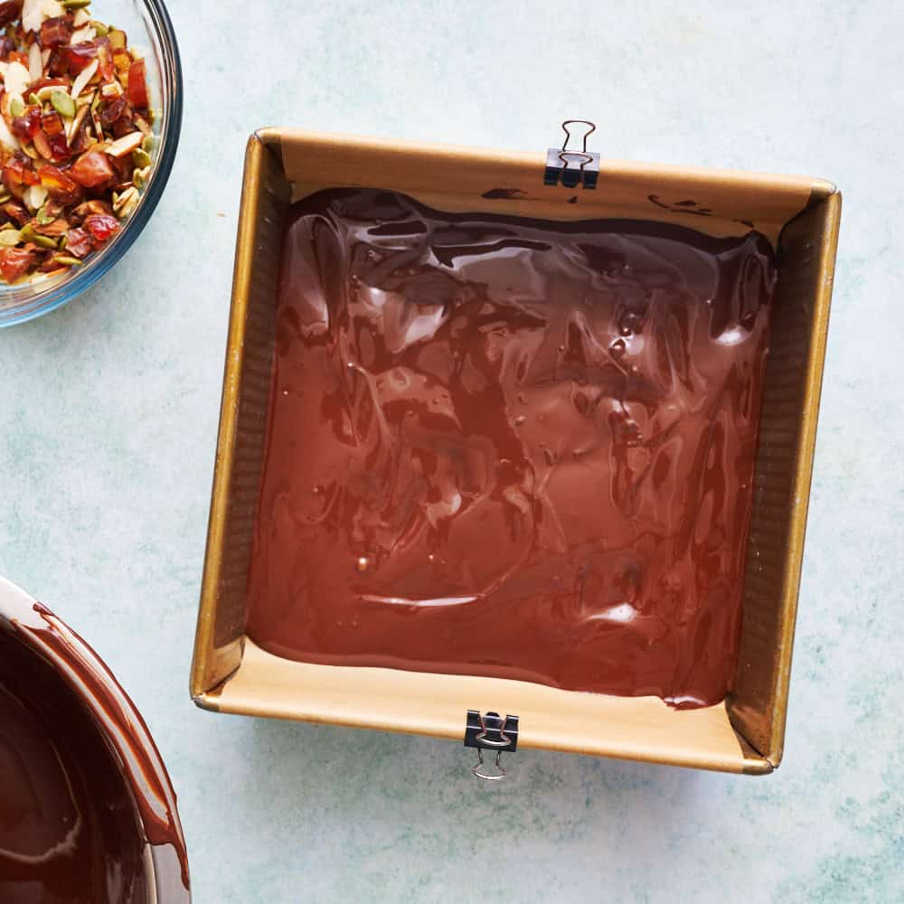 dark chocolate melted and poured into an 8 inch pan