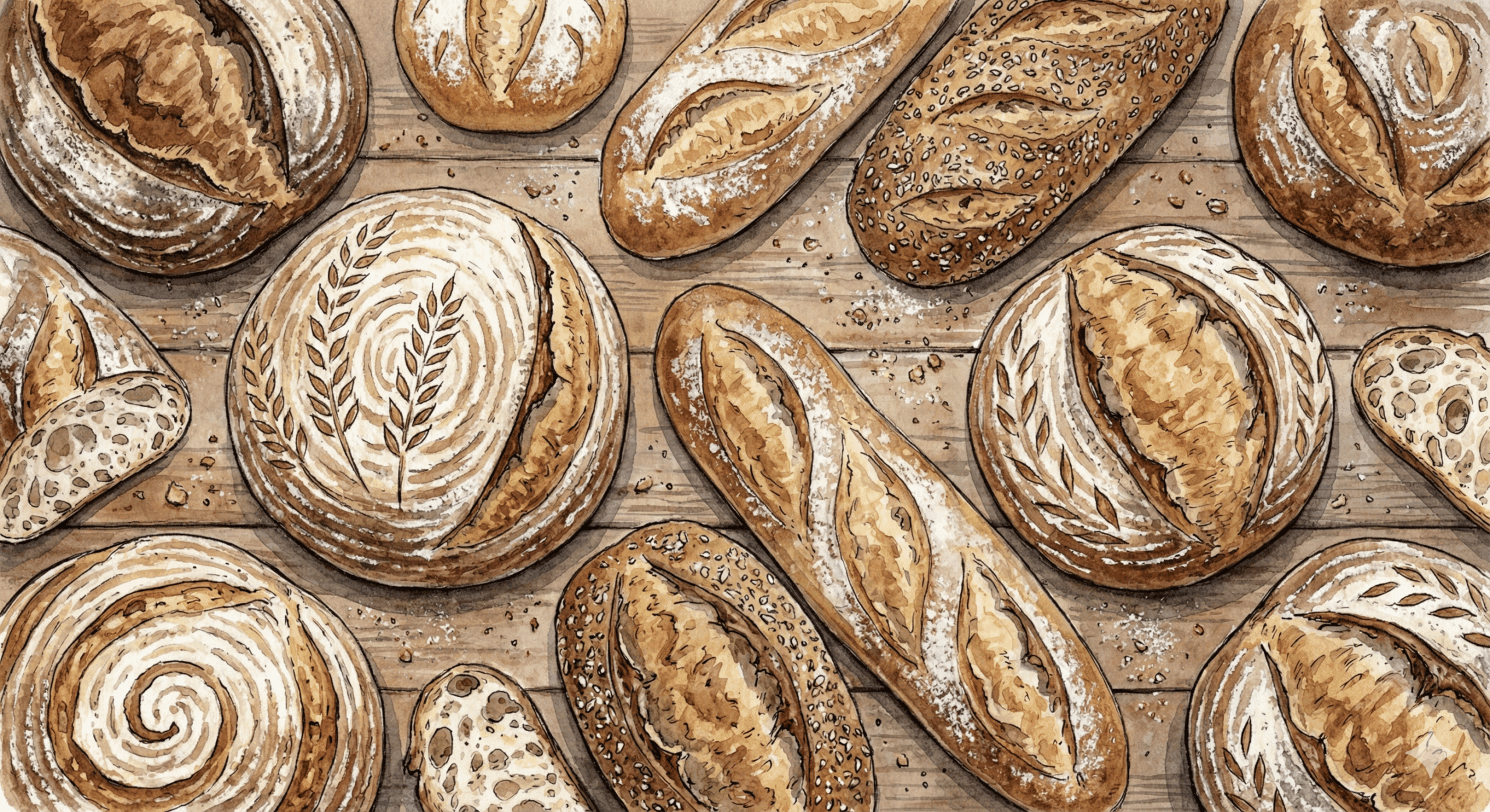 assorted breads and loaves of sourdough