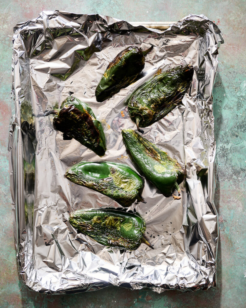 poblano peppers after being roasted