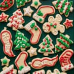 cookies decorated with royal icing in red, green and white