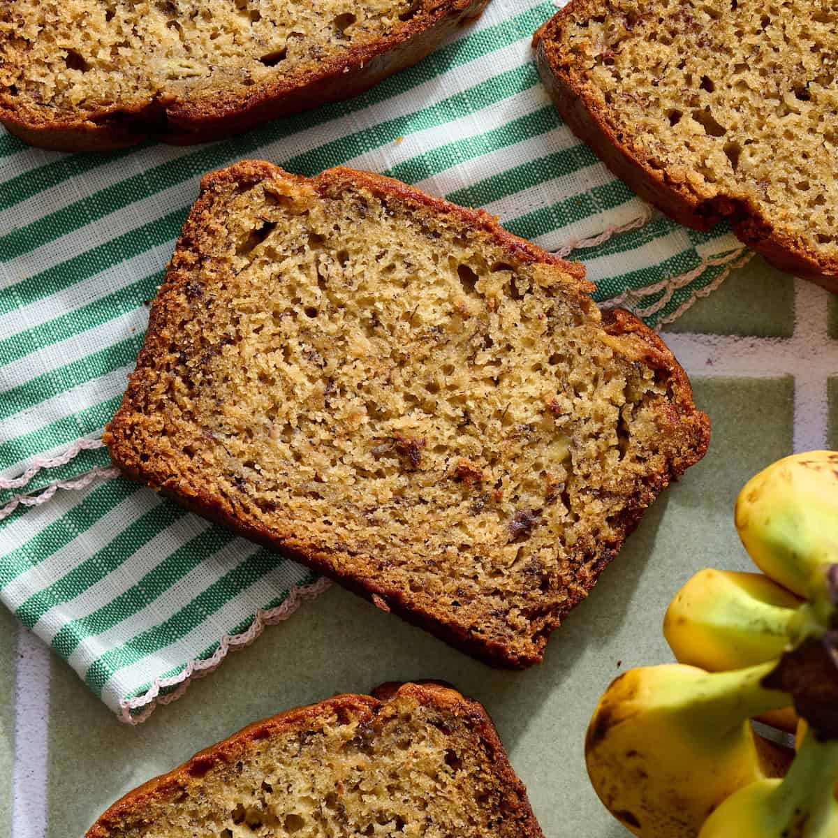slices of sourdough banana bread on a surface
