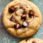 closeup of a cookie made with sourdough discard and chocolate chips