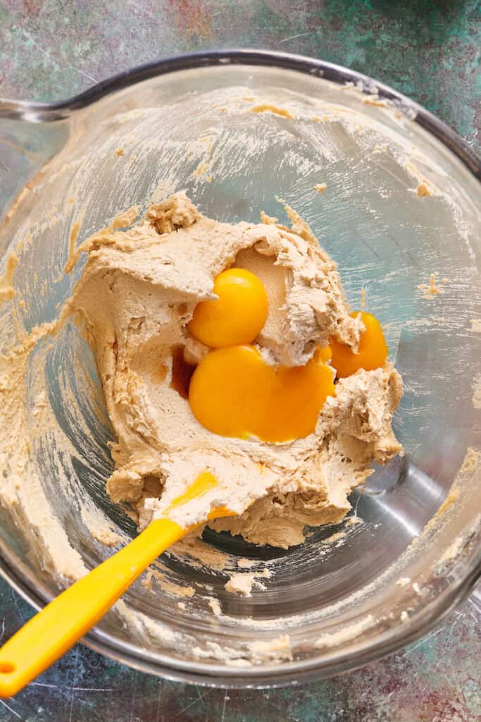 eggs added to the creamed butter and sugar