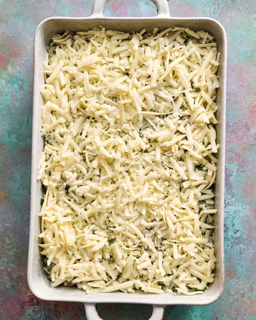 casserole topped with shredded cheese