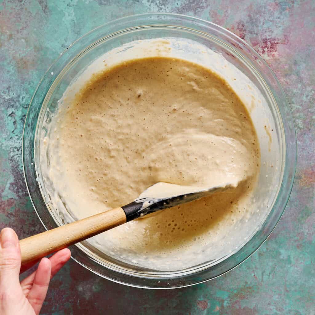 batter being mixed with a spatula