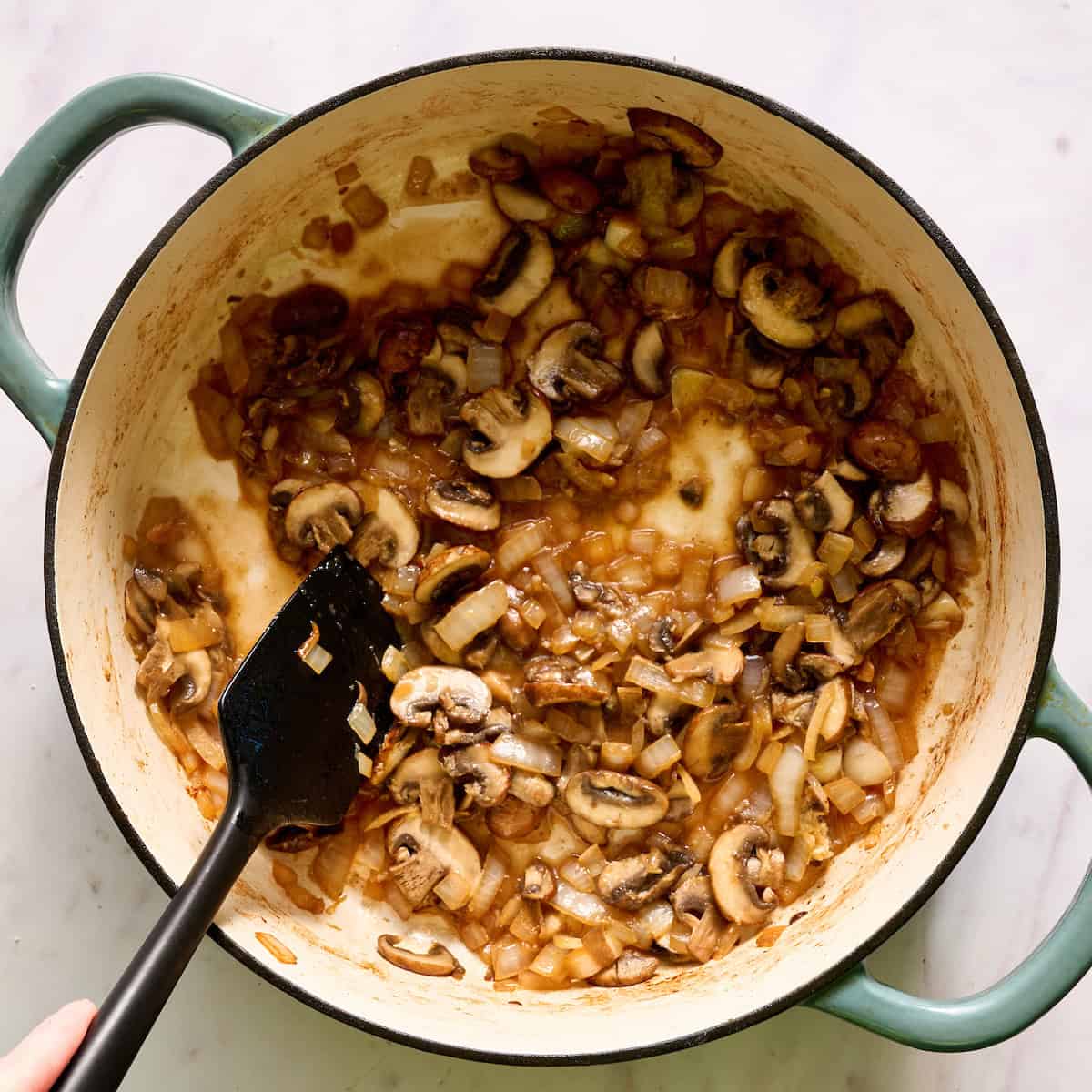adding sherry to the sauteed vegetables
